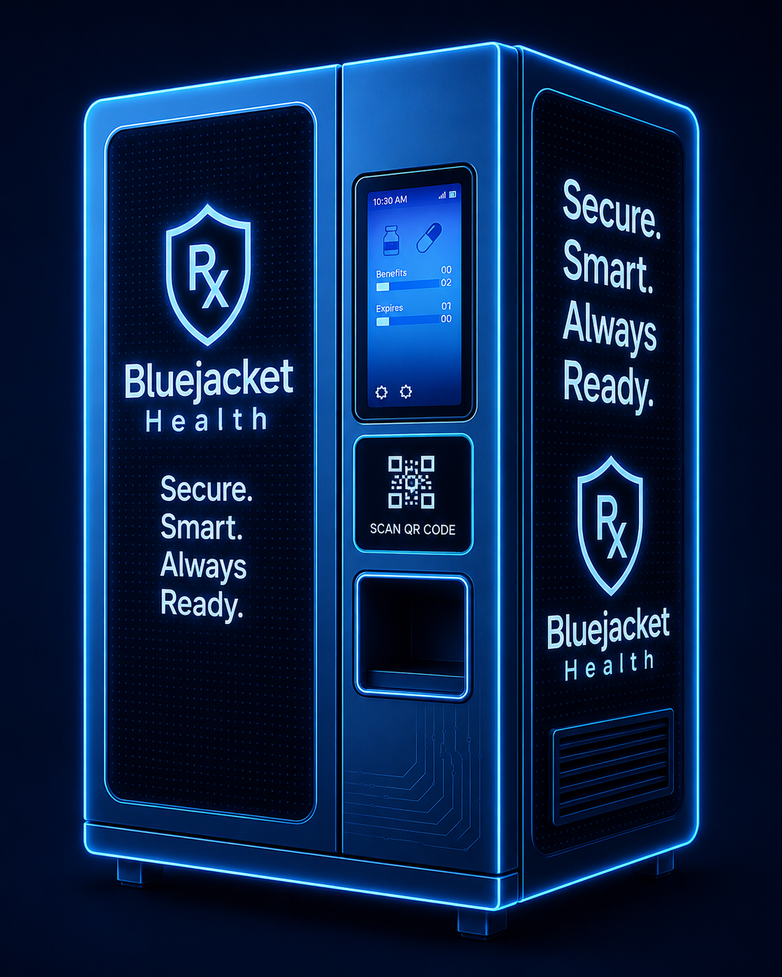 Bluejacket Health Vault dispensing kiosk prototype render